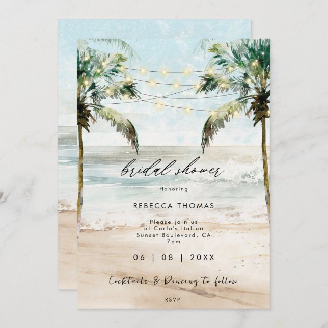tropical palm trees bridal shower invitation (Front/Back)