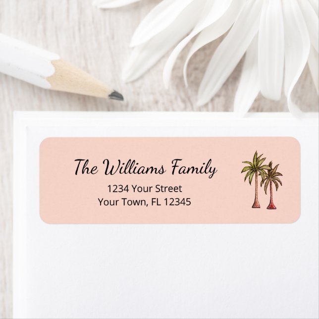 Tropical Palm Trees Bush Pink Beach Return Address Label (Insitu)