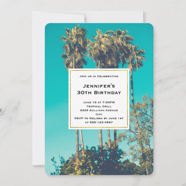 Tropical Palm Trees California Retro Birthday Invitation (Front)