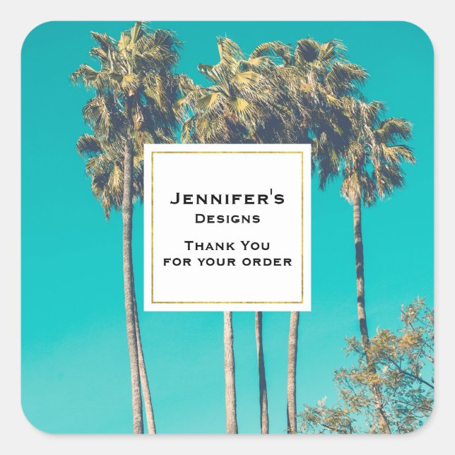 Tropical Palm Trees California Retro Business Square Sticker (Front)