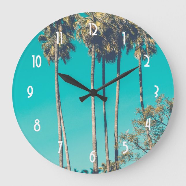 Tropical Palm Trees California Retro Large Clock (Front)