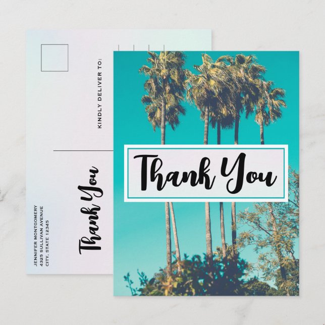 Tropical Palm Trees California Retro Thank You Postcard (Front/Back)
