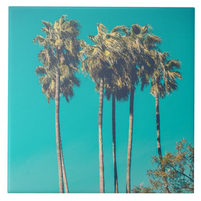 Tropical Palm Trees California Retro Vibe Ceramic Tile (Front)