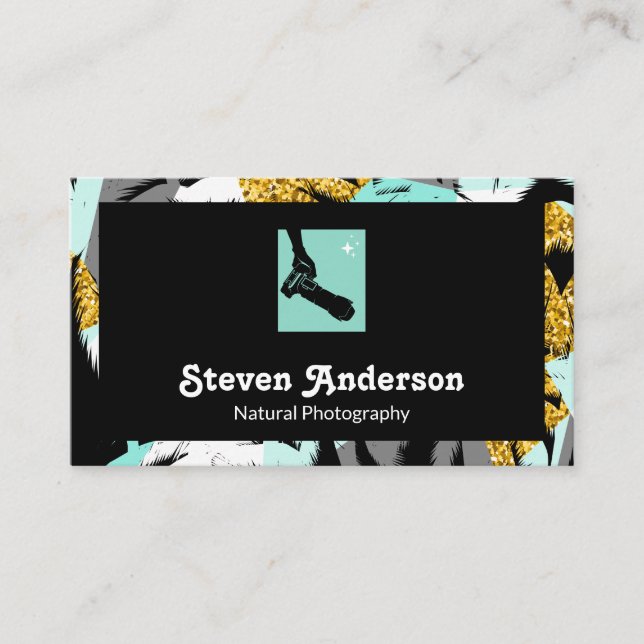 Tropical Palm Trees | Camera Man Holding Camera Business Card (Front)