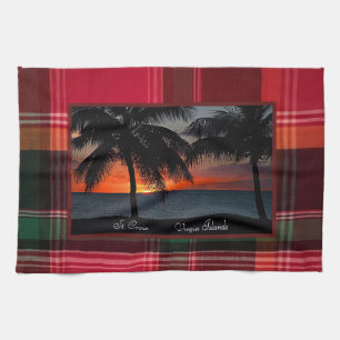 Tropical Palm Trees Caribbean Sunset Sea Tea Towel