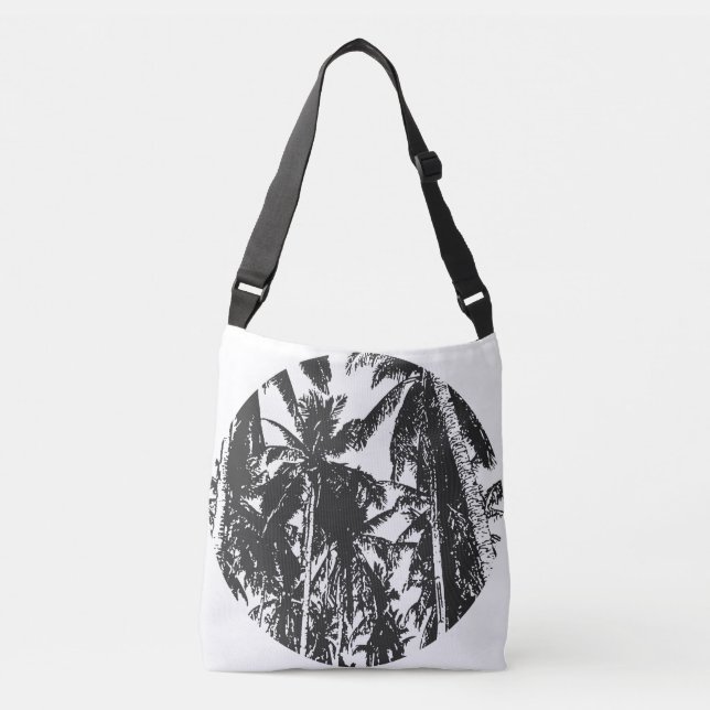 Tropical Palm Trees Circular Design in Black Crossbody Bag (Front)