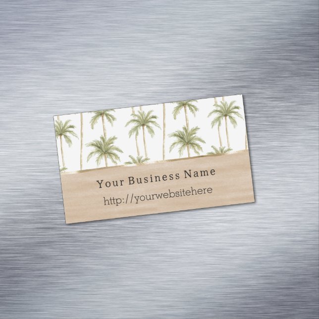 Tropical Palm Trees Cream Business name website Magnetic Business Card (In Situ)