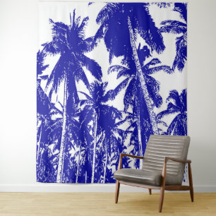 Tropical Palm Trees Design Background Blue & White Tapestry