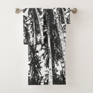 Tropical Palm Trees Design. Black and white. Bath Towel Set