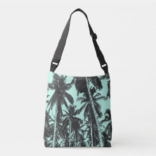 Tropical Palm Trees Design in Black and Blue Crossbody Bag