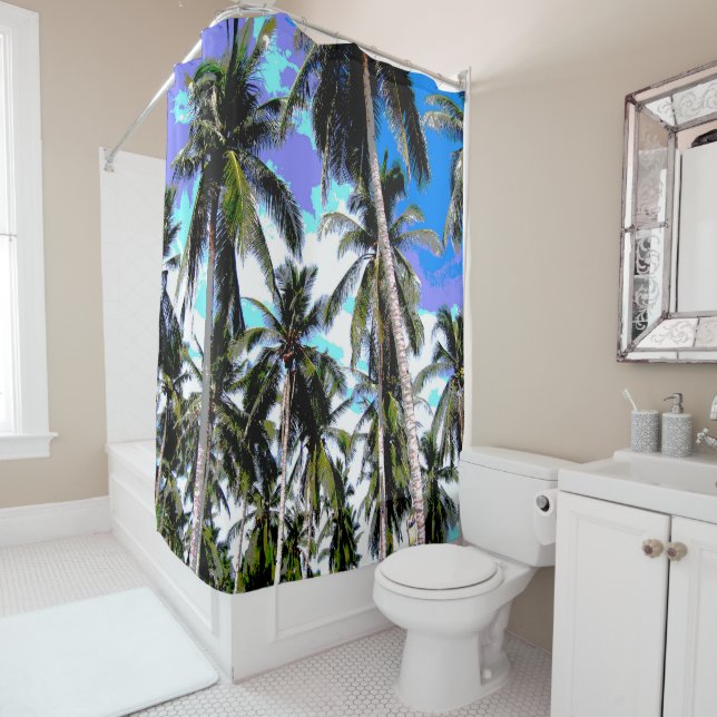 Tropical Palm Trees Design Shower Curtain (In Situ)