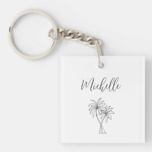 Tropical Palm Trees Drawing Foliage Botanical  Key Ring