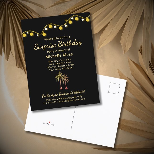 Tropical Palm Trees Elegant Adult Birthday  Invitation Postcard (Creator Uploaded)