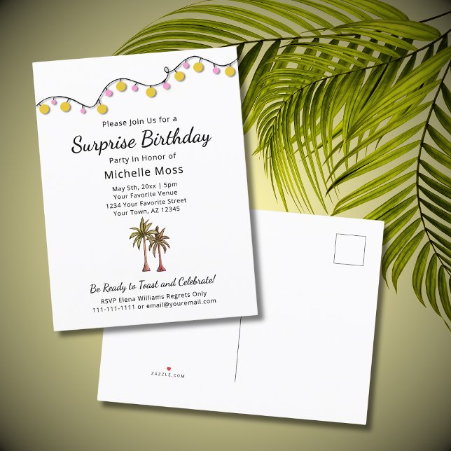 Tropical Palm Trees Elegant Adult Birthday  Invitation Postcard (Creator Uploaded)