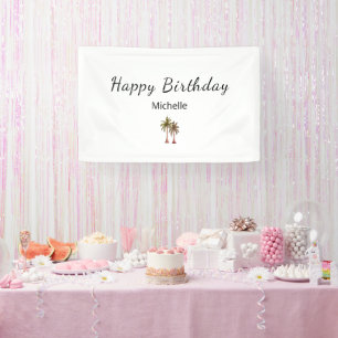 Tropical Palm Trees Elegant Beach Birthday Party  Banner