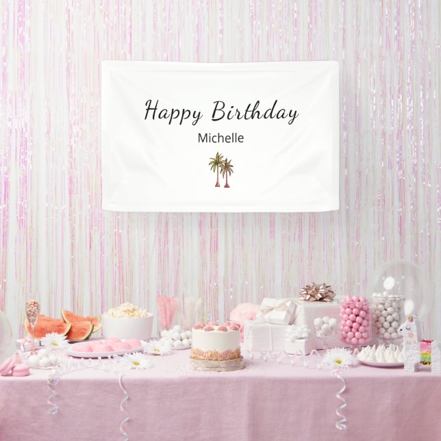 Tropical Palm Trees Elegant Beach Birthday Party  Banner (Party)