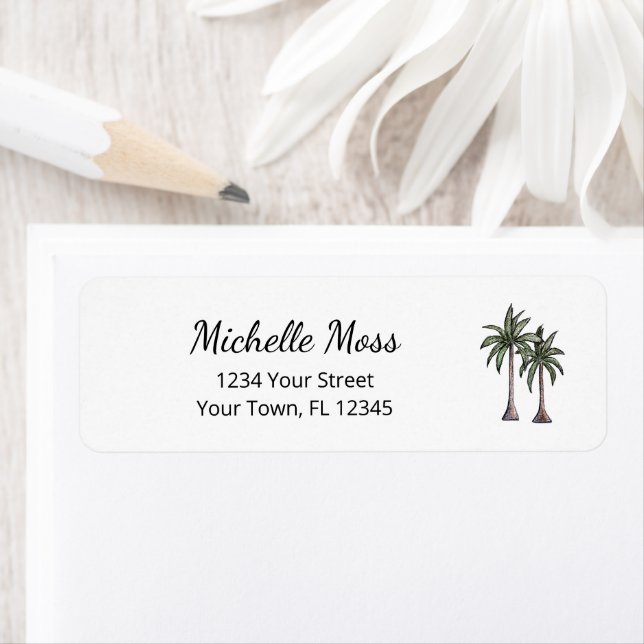 Tropical Palm Trees Elegant Modern Return Address Label (Insitu)
