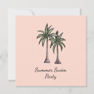 Tropical Palm Trees Elegant Rose Gold Pool Party Invitation