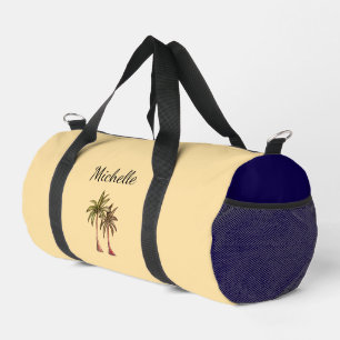 Tropical Palm Trees Elegant Script Yellow Beach Duffle Bag