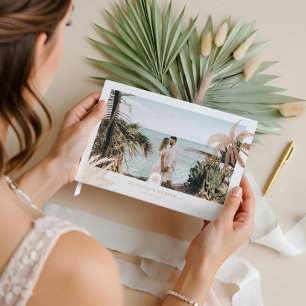 Tropical Palm Trees Elegant Wedding Photo Monogram Guest Book