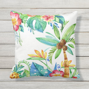 Tropical Palm Trees & Floral Watercolor  Cushion
