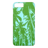 Tropical Palm Trees in Green and Blue