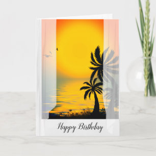 Tropical Palm Trees In Open Window Card