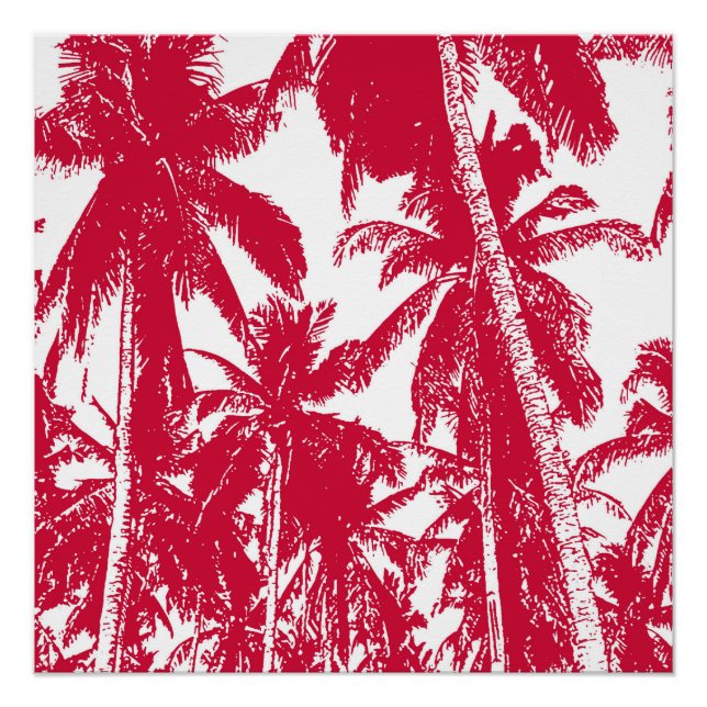 Tropical Palm Trees in Red and White Poster (Front)