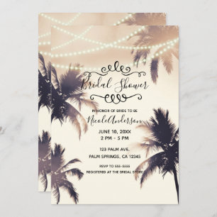 Tropical Palm Trees & Lights Cream Bridal Shower Invitation
