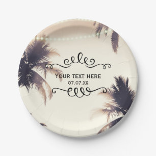 Tropical Palm Trees & Lights Cream Dream Paper Plate