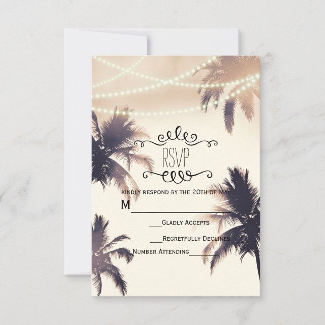 Tropical Palm Trees & Lights Cream Dream RSVP Card (Front)