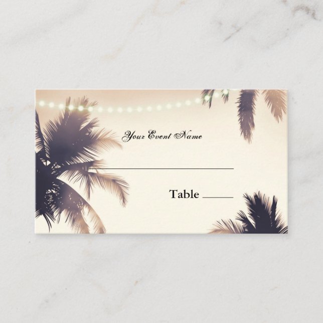 Tropical Palm Trees & Lights Cream Dream Seating Place Card (Front)