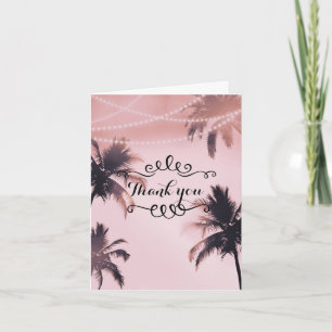 Tropical Palm Trees & Lights Pink Beach Thank You Card