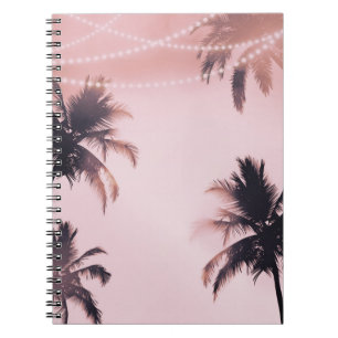 Tropical Palm Trees & Lights Pink Beachy Beach Notebook