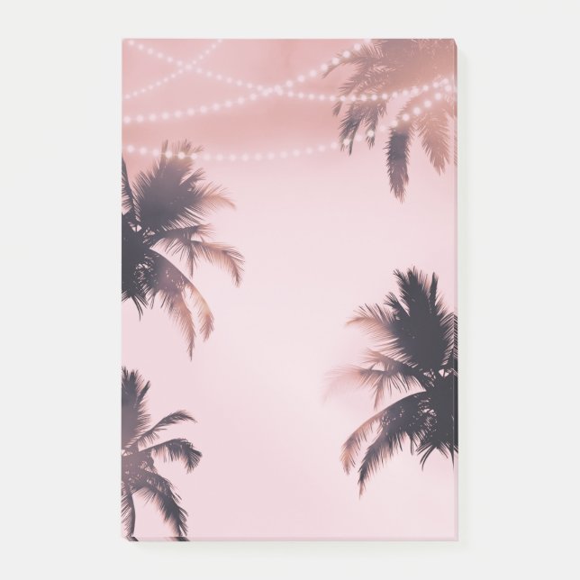 Tropical Palm Trees & Lights Pink Beachy Beach Post-it Notes (Front)