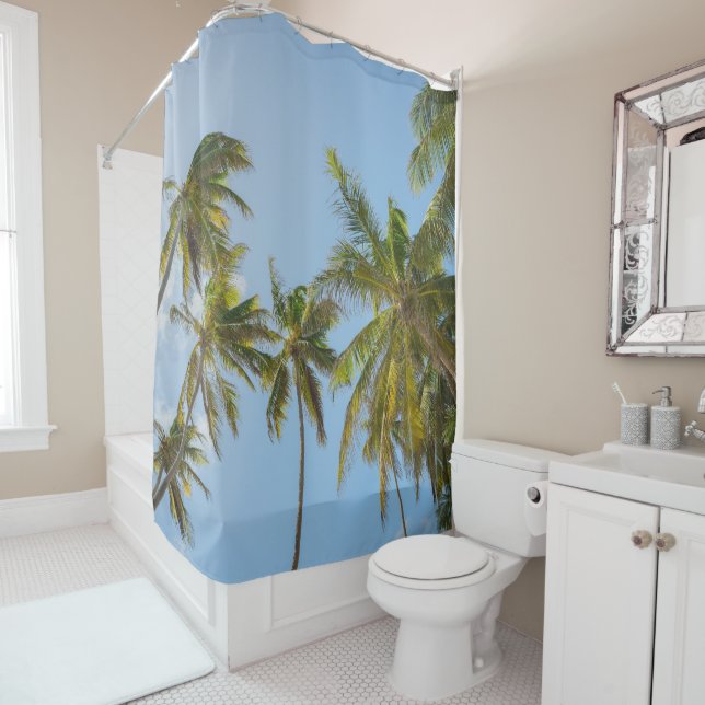 Tropical Palm Trees Low Angle View House Shower Curtain (In Situ)