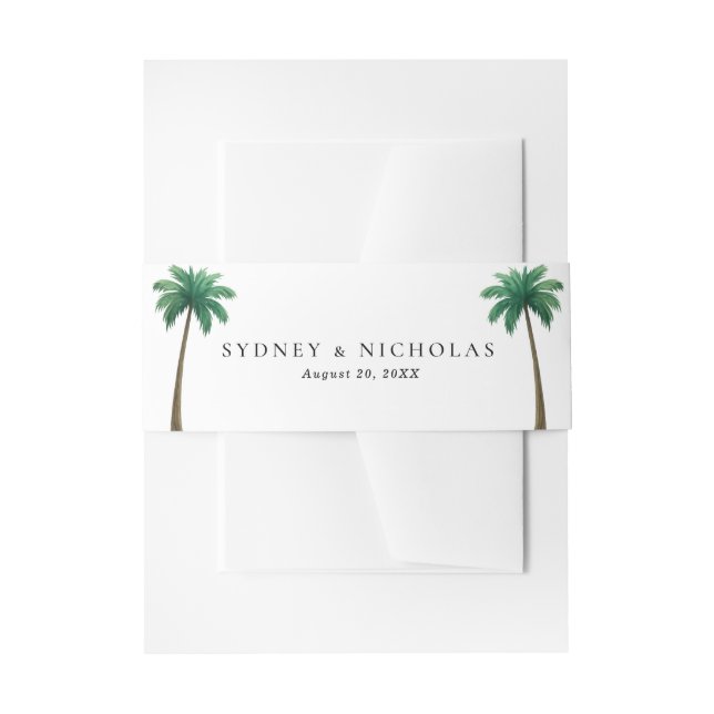 Tropical Palm Trees Minimal Beach Wedding Invitation Belly Band (Front Example)