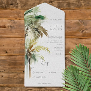 Tropical Palm Trees Modern No Dinner All In One Invitation