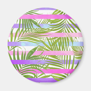 Tropical palm trees modern pink violet stripes magnet