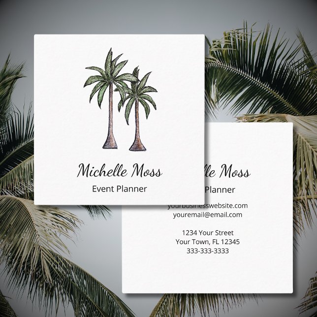 Tropical Palm Trees Modern Professional Square Business Card (Creator Uploaded)