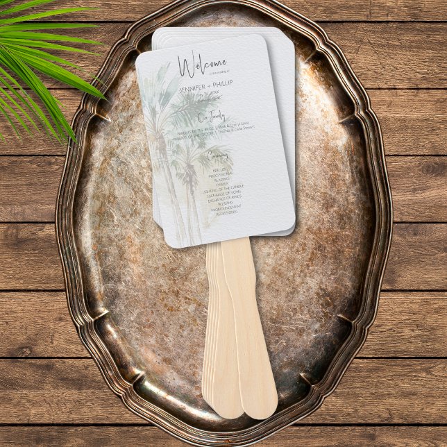 Tropical Palm Trees Modern Wedding Hand Fan (Creator Uploaded)