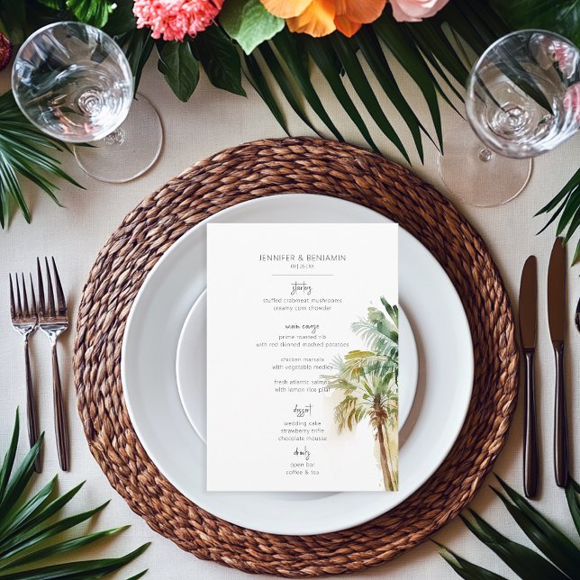Tropical Palm Trees Modern Wedding Menu (Creator Uploaded)