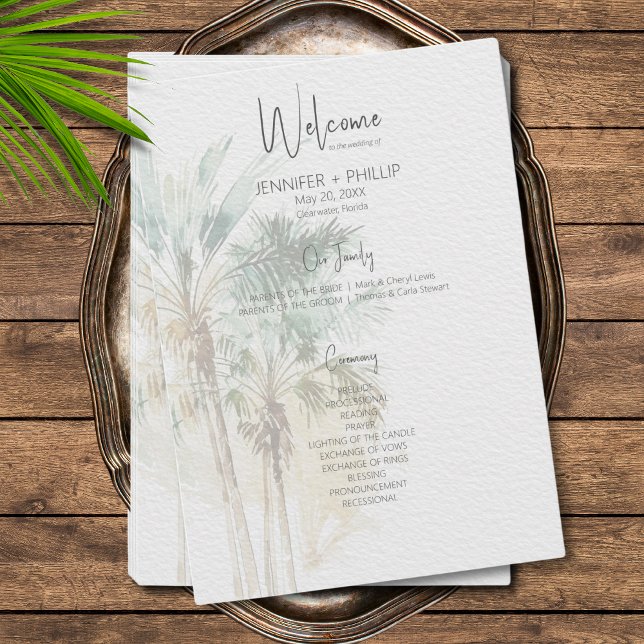 Tropical Palm Trees Modern Wedding Program (Creator Uploaded)