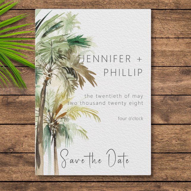 Tropical Palm Trees Modern Wedding Save The Date (Creator Uploaded)