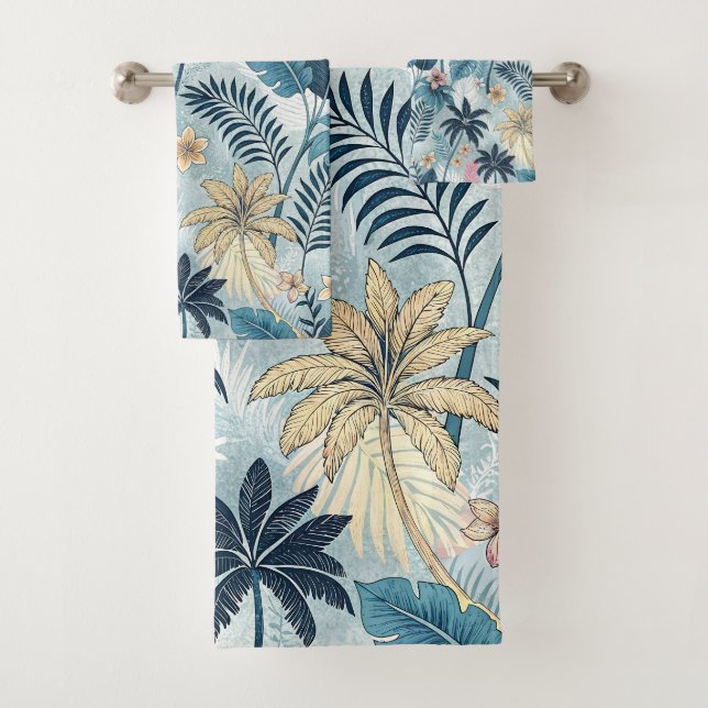 Tropical Palm Trees Monstera Beach Bath Towel Set (Insitu)