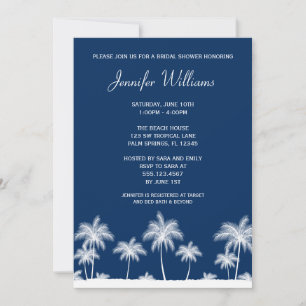Tropical Palm Trees Navy Bridal Shower Invitation