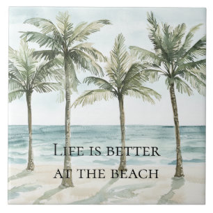 Tropical Palm Trees Ocean Beach  Ceramic Tile