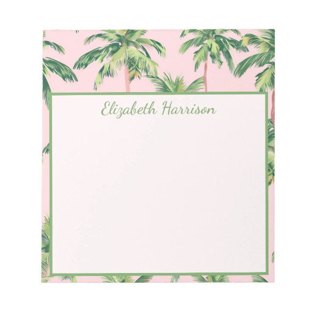 Tropical Palm Trees on Pink Personalised Notepad (Front)