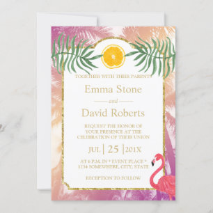 Tropical Palm Trees & Orange Fruit Summer Wedding Invitation