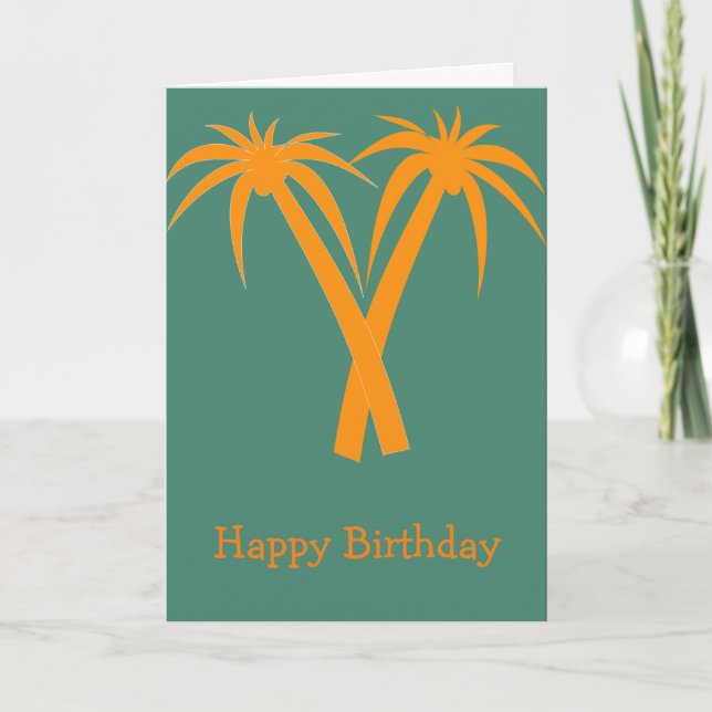 Tropical Palm Trees orange Summer birthday Card (Front)